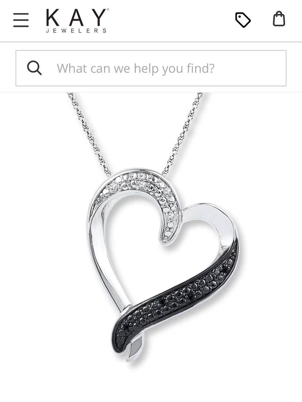 Kay Jewelers Sterling Silver Heart Necklace with Blue and White Diamonds